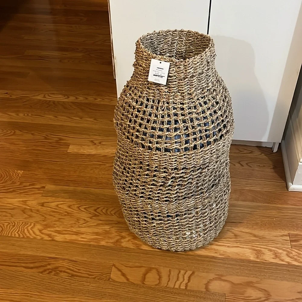 Anthropologie Woven Wicker Vase Beige NWT